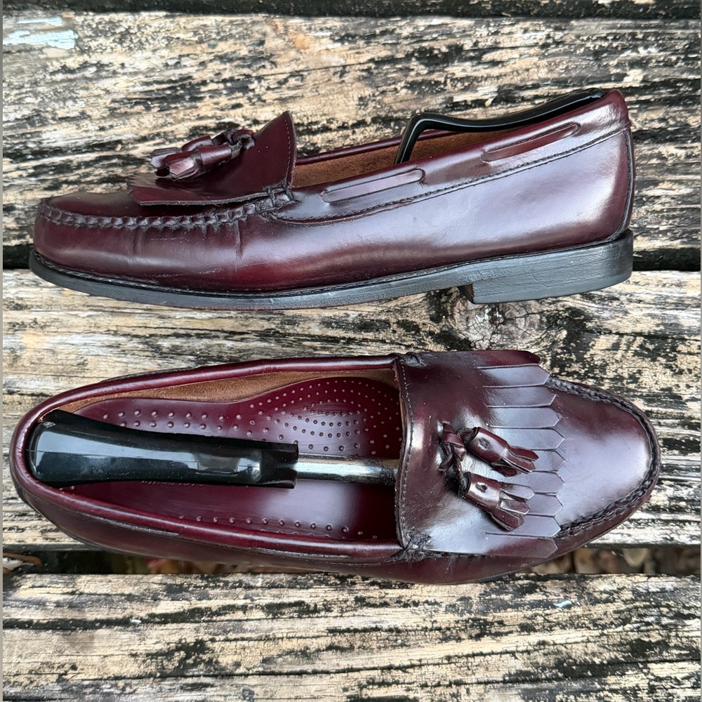 GH Bass Layton Weejuns Burgundy Leather Kiltie Tassel Slip On Sz 9 Loafers  M5